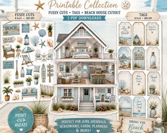 Beach House Fussy Cuts, Coastal Scrapbook Ephemera, Coastal Junk Journal Kit, Digital Download
