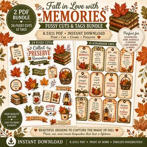 Fall Leaves Fussy Cuts, Scrapbook Tags, Autumn Junk Journal Ephemera, Ephemera Bundle, Digital