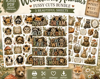 Woodland Animals Fussy Cuts Bundle: Printable Junk Journal Ephemera (Digital Download)
