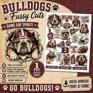 Bulldogs Football Fussy Cuts Game Day Scrapbook Ephemera Sports Junk Journal Instant Digital Download