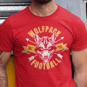 KC Wolfpack Football T-shirt, Kansas City Chiefs-Inspired Wolf Fan Club Tee, Distressed-Style Short Sleeve Top, Super-Soft Unisex Shirt