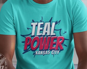 Maglietta KC Teal Power!, maglietta da donna Pitch Club ispirata alla moda, maglia da calcio Kansas City Ladies Energy, maglietta super morbida per adulti e ragazzi