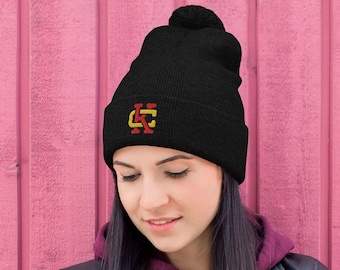KC Retro Chiefs vintermössa, Kansas City Chiefs-inspirerad fotbollsklubb svart keps, mjuk varm broderad stickad pom-pom-hatt, unisex