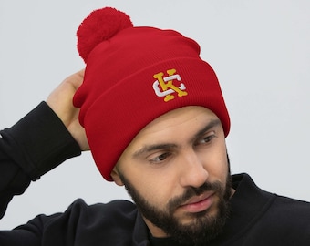 KC Retro Chiefs wintermuts, Kansas City Chiefs-geïnspireerde voetbalclub rode kouspet, zachte warme geborduurde gebreide pomponmuts, uniseks