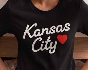 Kansas City Heart T-shirt | Classic KC Love Tee | Midwest Pride Shirt | Hometown Vibes Shirt | KC Fan Gift Tee, Black Unisex T-Shirt