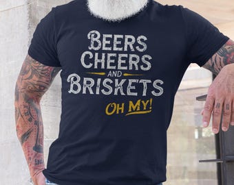 Kansas City BBQ & Beer T-Shirt, Beers Cheers Briskets Oh My! Shirt, KC Barbecue Brews Oz Vibes, Kansas City Foodie Lover Tee, Navy Unisex
