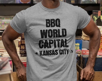 Kansas City BBQ Capital T-Shirt, KC World's Best Barbecue Meat Vibes, World Famous Barbecue Grilling, Great Foodie Lover Tee, Gray Unisex