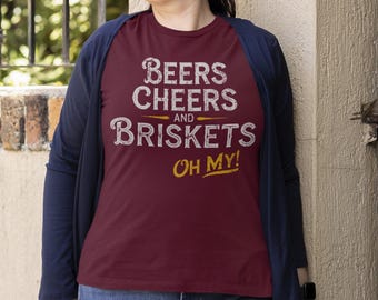 Kansas City BBQ & Beer T-Shirt, Beers Cheers Briskets Oh My! Shirt, KC Barbecue Brews Oz Vibes, Kansas City Foodie Lover Tee, Maroon Unisex