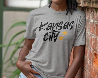 Kansas City Two Stars T-shirt, KC Two State Stars Midwest Pride Tee, Hometown Heartland Vibes Shirt, KC Fan Gift Idea, Gray Unisex T-Shirt