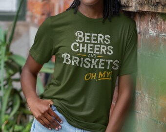 Kansas City BBQ & Beer T-Shirt, Beers Cheers Briskets Oh My! Shirt, KC Barbecue Brews Oz Vibes, Kansas City Foodie Lover Tee, Olive Unisex