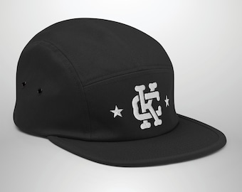 Kansas City 5-Panel Camper Hat, Black Embroidered Interlock KC Stars, Streetwear Style Cap, Trendy KC Fan Headwear, Gift For Him or Her