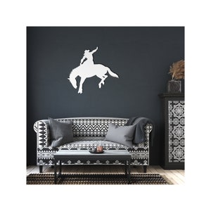 Horse Metal Wall Art, Rodeo Horse Art, Modern Farmhouse Home Decor, Cowboy on Horse Metal Wall Art, Metal Horse Decor