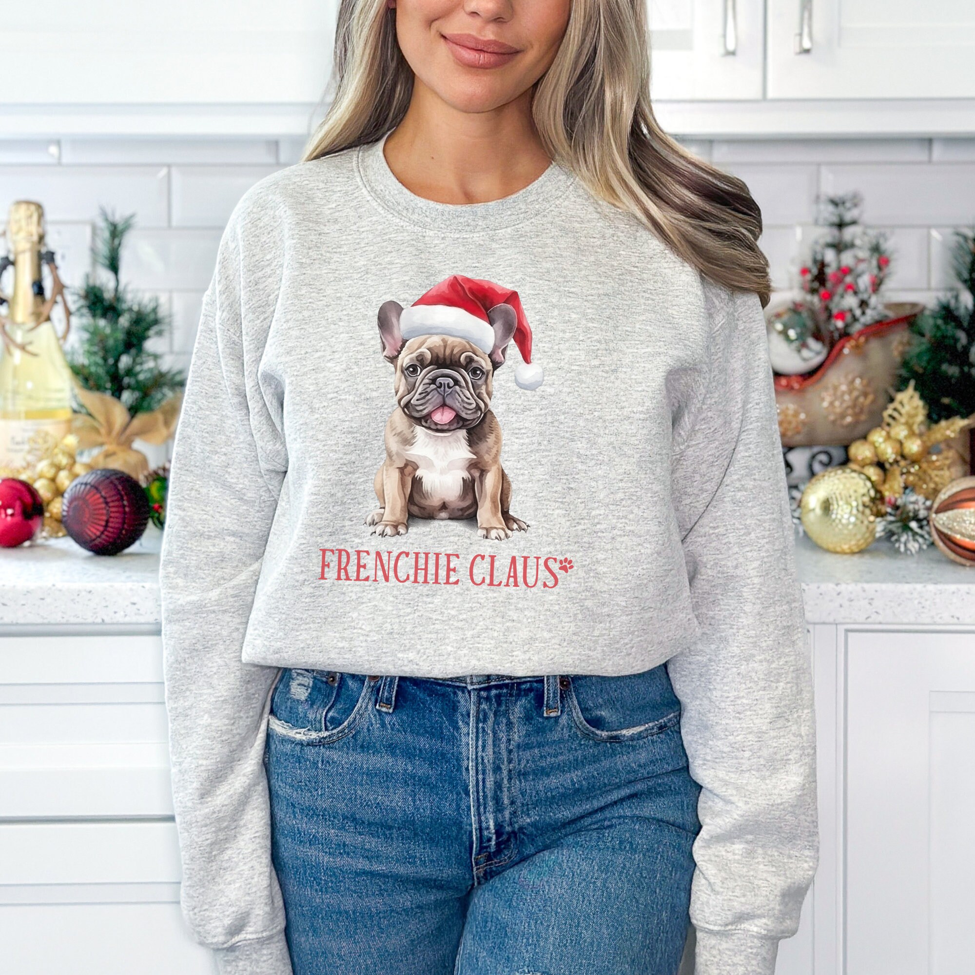 Sweatshirt Noël Bouledogue Français - Design Frenchie Lumineux - Cadeau Humoristique Hommes Femmes Enfants
