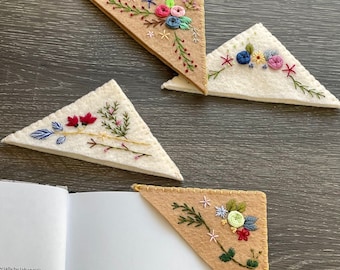 Handmade Embroidered Floral Corner Bookmark: Personalized Felt Reader Gift