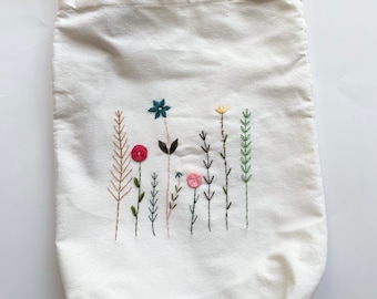 Handmade Embroidered Floral Linen Tote Bag: Eco-Friendly Gift