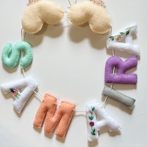 Personalized Felt Name Banner Garland, Baby Nursery Decor, Custom Baby Room Bunting, First Birthday Party, Baby Photoshoot
