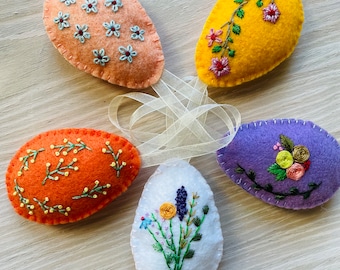 Handmade Felt Easter Egg: Embroidered Spring Floral Ornament
