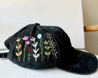 Wildflower Baseball Cap, Hand Embroidered Cap, Christmas Gift