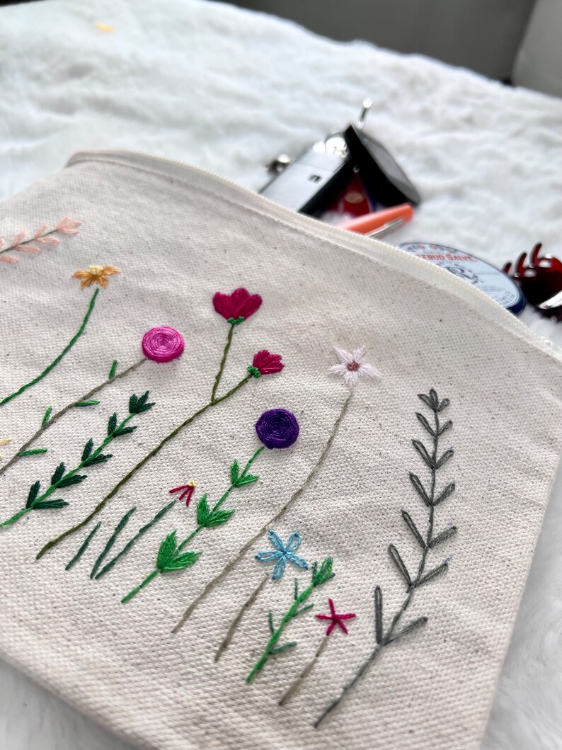 Embroidered Wildflower Meadow Zippered Pouch