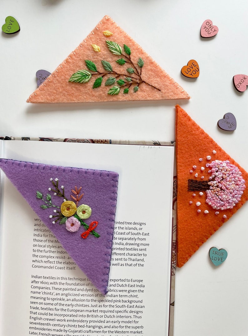 Custom Hand Embroidered Corner Bookmark Felt Page Marker Etsy