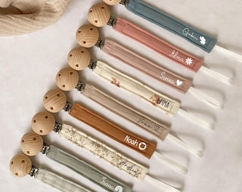 Gepersonaliseerde speenclip van katoenen gaas / Cadeau-idee voor baby's