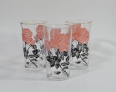 Vintage Pink Rose Drinking Glasses CCC Set of 3 w Gold Trim