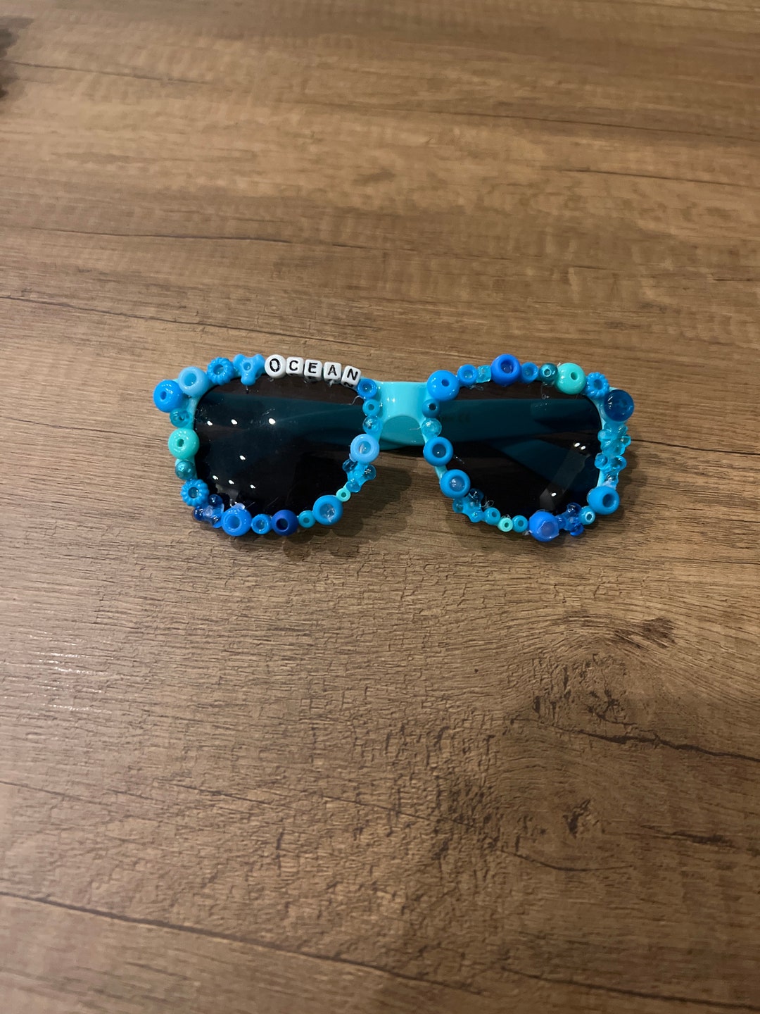 Blue Bead Sunglasses Etsy