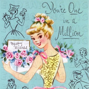 Tarjeta de cumpleaños vintage de la década de 1950 de la década de 1960 para su ilustración de descarga digital Mod 7x3 de mediados de siglo