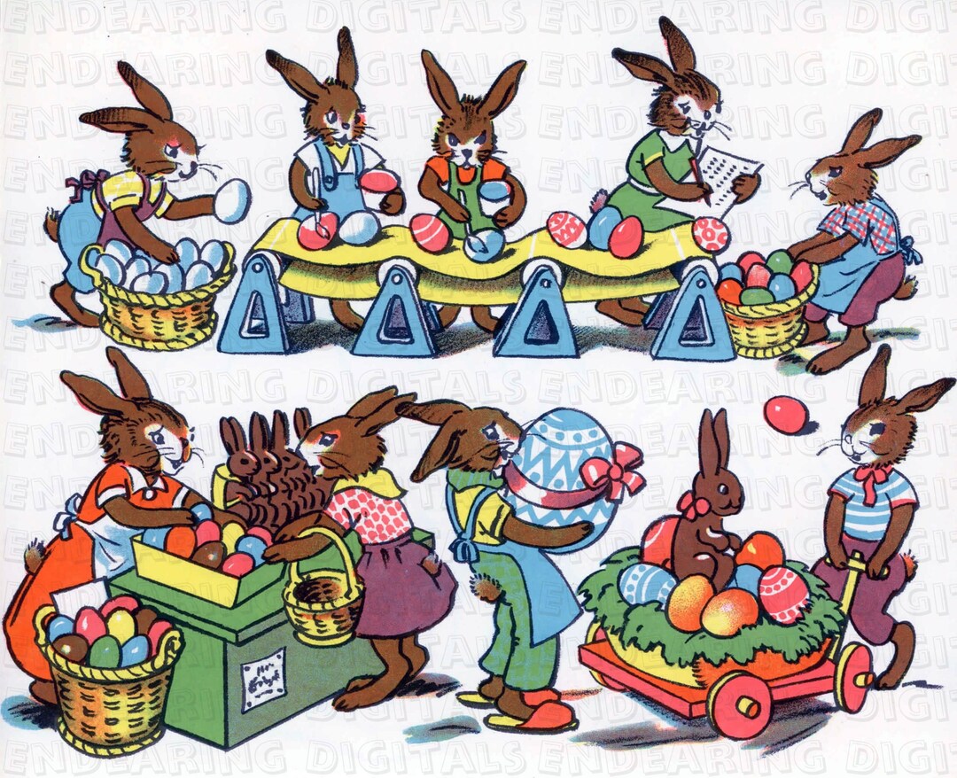 Vintage 1950s 1960s German Easter Rabbits Bunnies Egg Design 6.5x8 ...