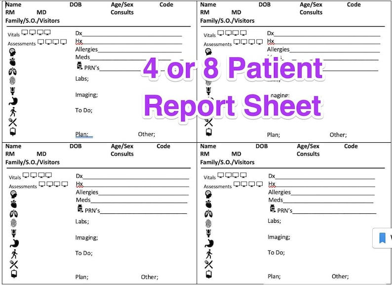 Nurse Report Cheat Sheet Med Surg Instant Printable Digital Etsy