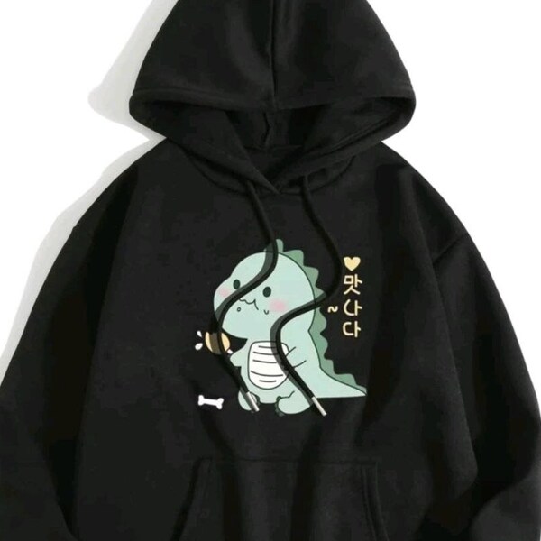 Unisex Hoodie Anime Cartoon mit Koreanischen Buchstaben,  Teenager Mädchen Kawaii Drachen Pullover, Outerwear