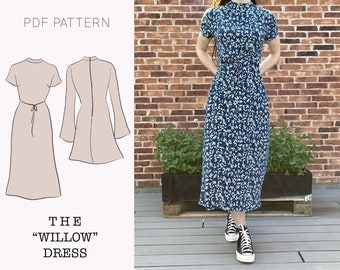 The "Willow" Dress | Mock neck dress with flare sleeves PDF pattern | pdf printable sewing pattern