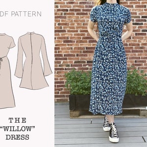 The &quot;Willow&quot; Dress | Mock neck dress with flare sleeves PDF pattern | pdf printable sewing pattern