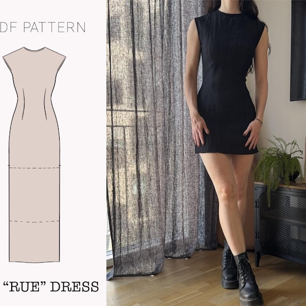 The "Rue" Dress | Column sleeveless dress PDF pattern | pdf printable sewing pattern