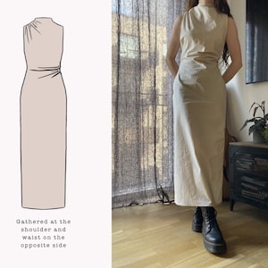 The Ivy Dress Draped High neck Sleeveless Dress PDF sewing pattern zdjęcie 7
