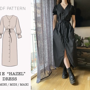 "Das ""Hazel"" Kleid und Shirt |." V-Auschnitt Button up Kleid mit Taschen PDF Schnittmuster | pdf druckbares Schnittmuster