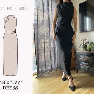 The "Ivy" Dress | Draped High neck Sleeveless Dress | PDF sewing pattern