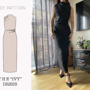 The &quot;Ivy&quot; Dress | Draped High neck Sleeveless Dress | PDF sewing pattern