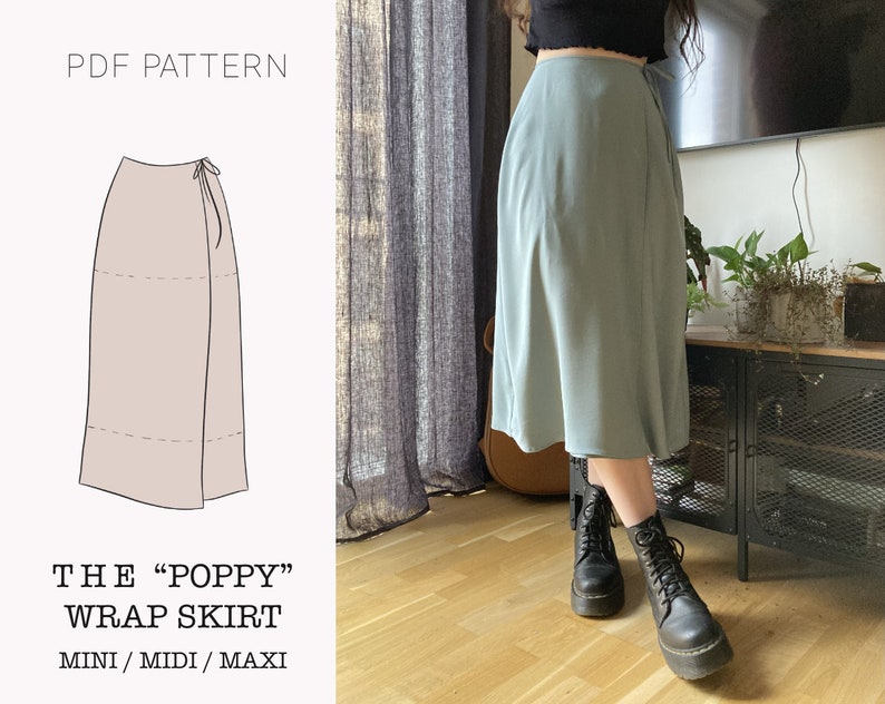 The Poppy Skirt A-line wrap skirt PDF pattern pdf printable sewing pattern image 1