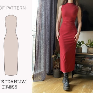 The "Dahlia" Dress | Stretchy sleeveless bodycon dress  PDF pattern | pdf printable sewing pattern