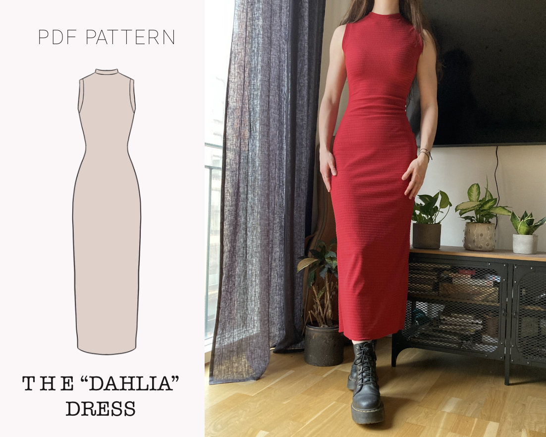 The "Dahlia" Dress | Stretchy sleeveless bodycon dress  PDF pattern | pdf printable sewing pattern