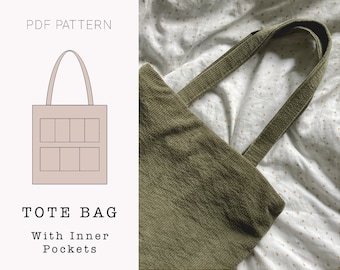 Tote bag pattern with inner pockets | PDF sewing pattern | Tote bag sewing pattern