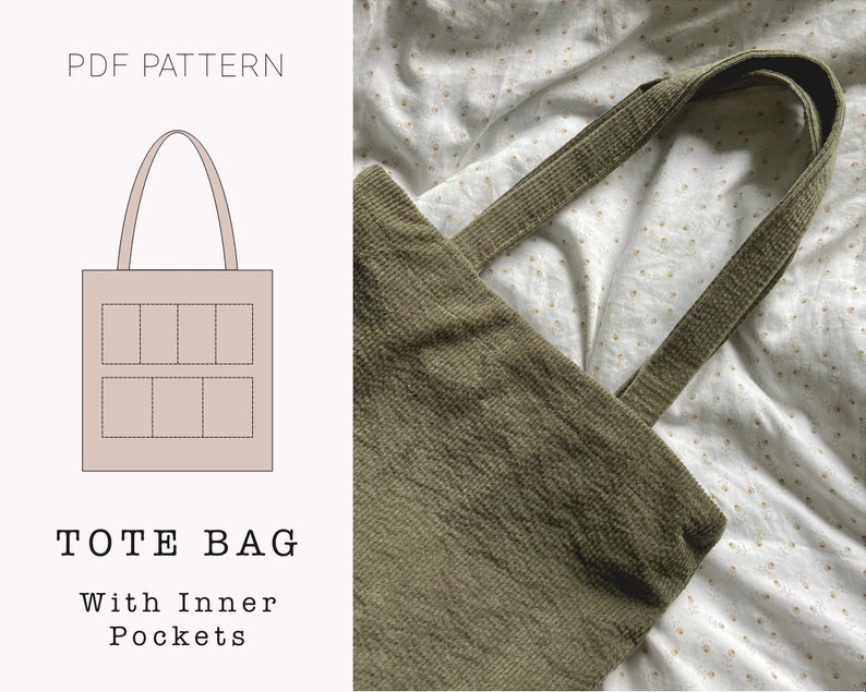 Tote bag pattern with inner pockets | PDF sewing pattern | Tote bag sewing pattern image 1