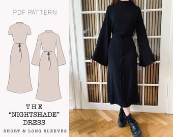 The "Nightshade" dress with flare sleeves PDF pattern | pdf printable sewing pattern