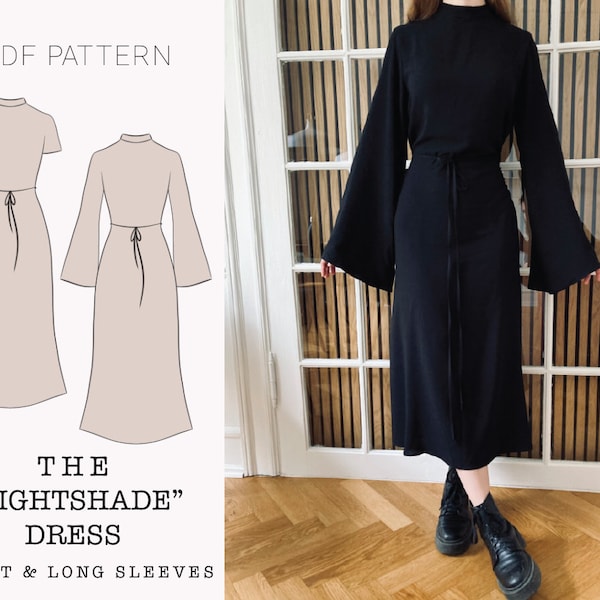 De "Nightshade" jurk met uitlopende mouwen PDF-patroon | pdf-afdrukbaar naaipatroon