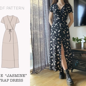 The "Jasmine" Dress | V-neck Wrap dress with flare sleeves PDF pattern | pdf printable sewing pattern