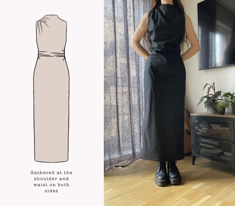 The Ivy Dress Draped High neck Sleeveless Dress PDF sewing pattern zdjęcie 6