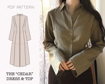 The "Cedar" Dress | Button-down flare sleeve | PDF printable sewing pattern