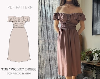 The "Violet" Dress | Gathered Flowy ruffle dress PDF pattern | pdf printable sewing pattern