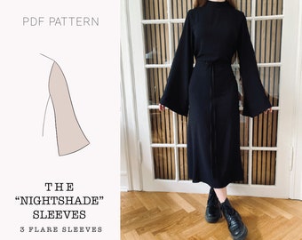 The "Nightshade" dress sleeve extension | Long flare sleeves PDF sewing pattern